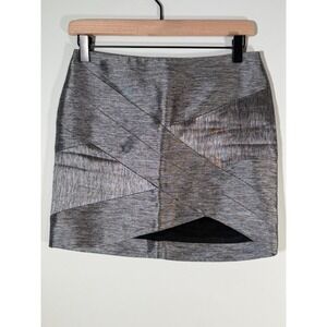 IRO Paris Anabel Metallic Asymmetric Mini Skirt FR 34 US 2 Silver Festival